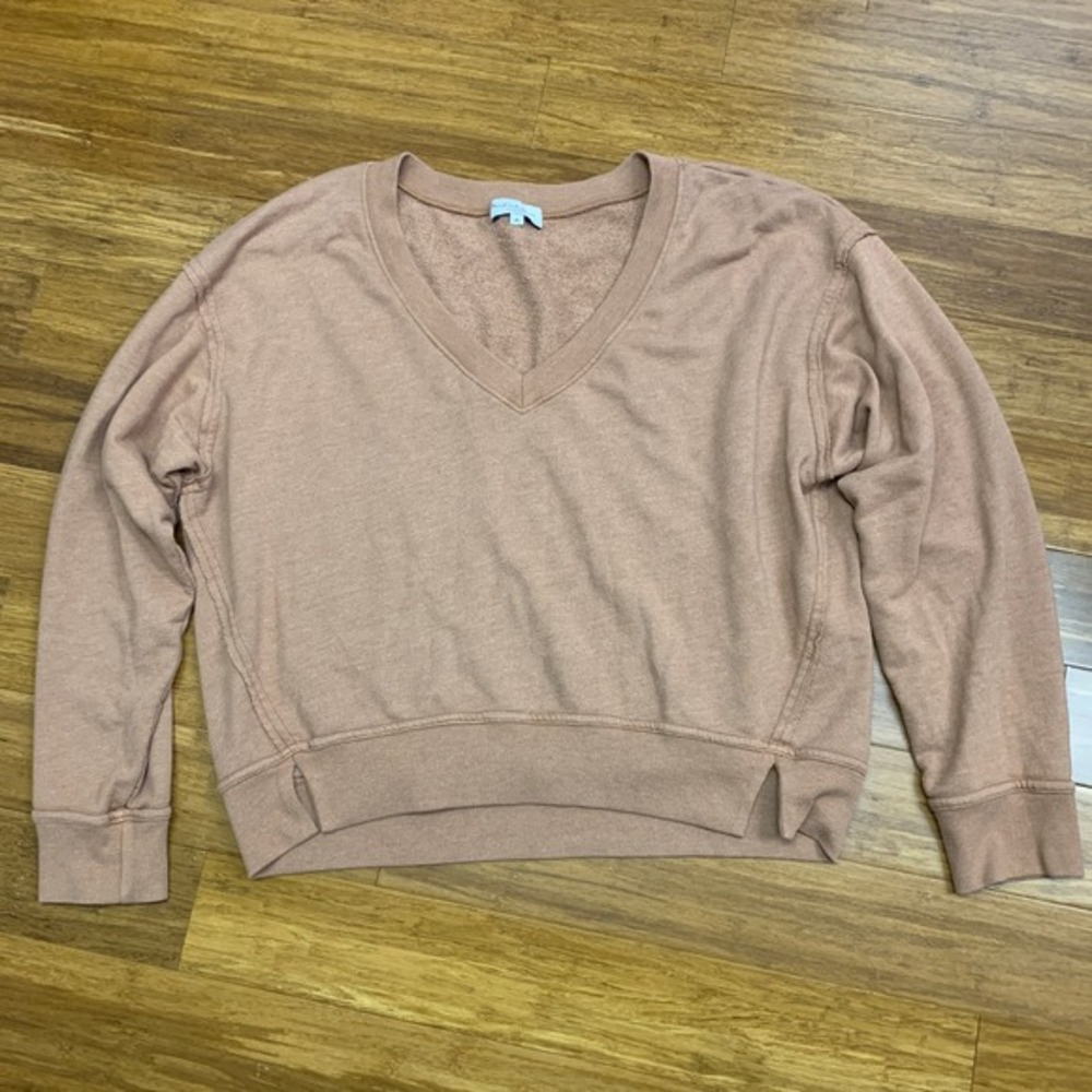 Michael Stars‎ V-Neck Pullover Sweatshirt Womens Size XL Brown Relaxed Fit Comfy
